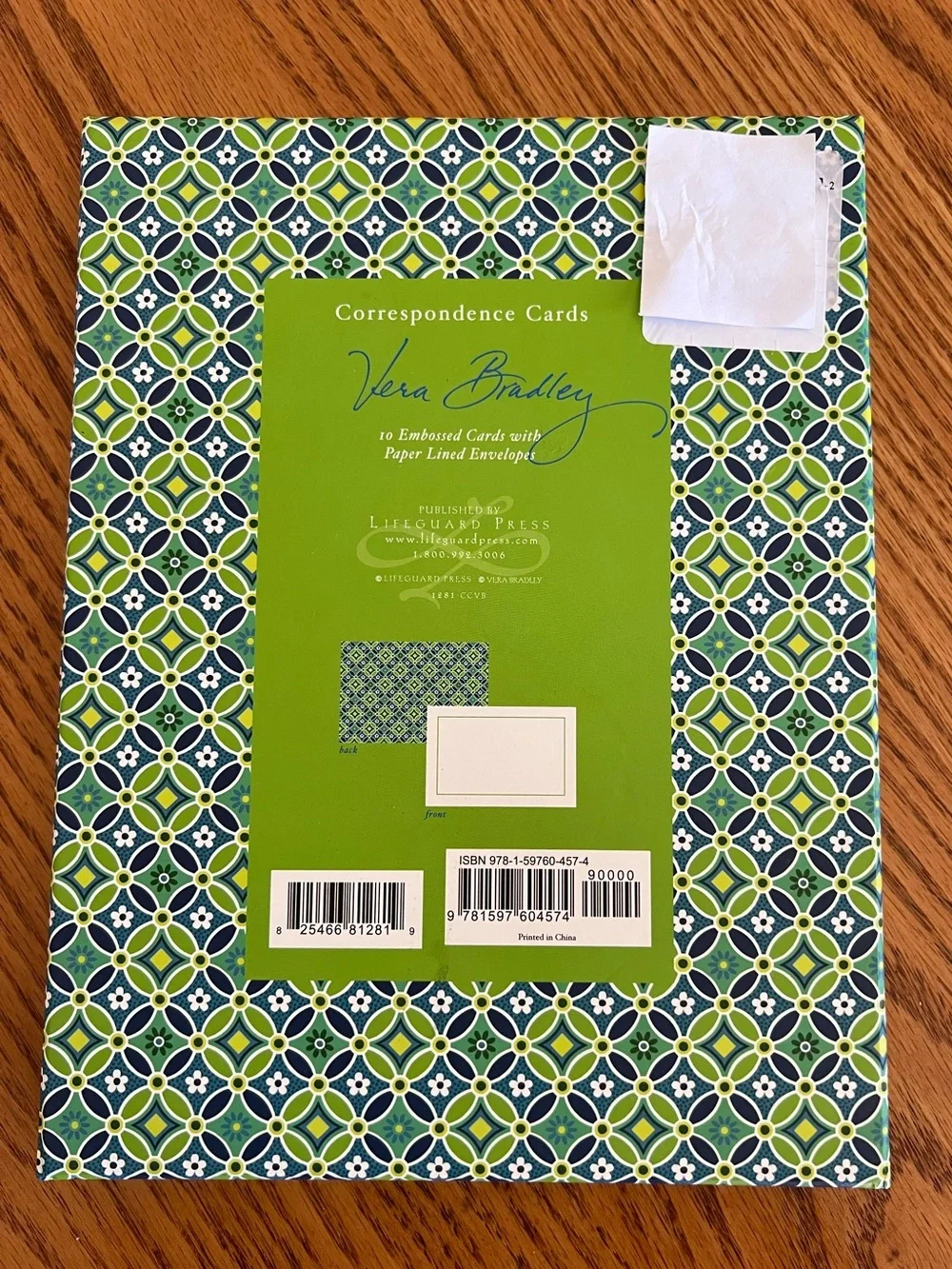Vera Bradley Green and Navy Correspondence Cards
